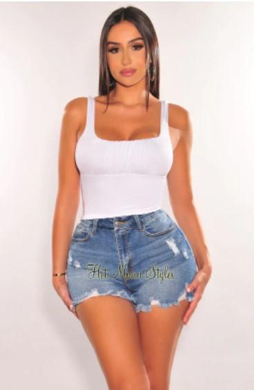 Shop White Tank Squared Ruched Crop Top &ndash Hot Miami Styles