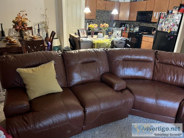 Cognac 4 seat recliner leather sectional