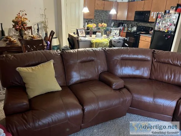 Cognac 4 seat recliner leather sectional