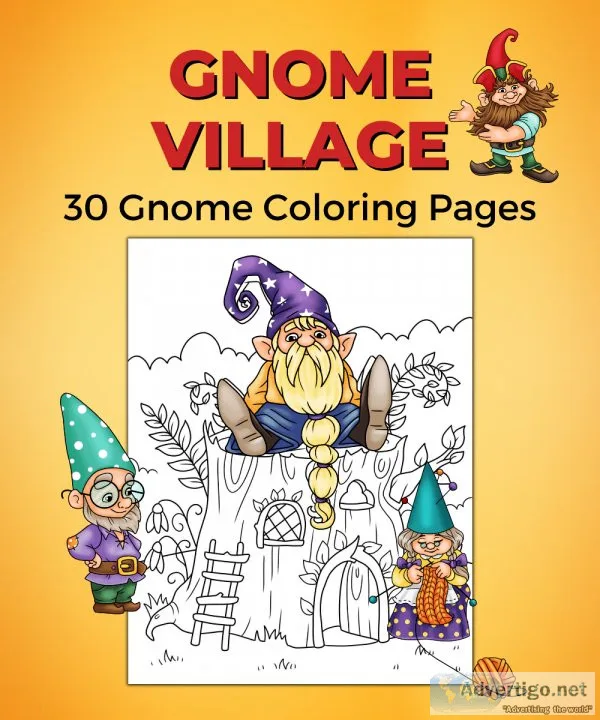 Gnome Village - 30 Gnome Printable Coloring Book