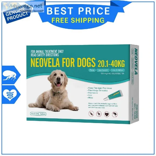 Neovela TEAL for Dogs 20.1 to 40 Kg 4 Pipettes Flea Heartworm Pr
