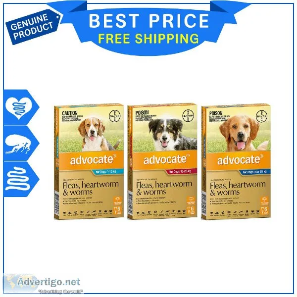 ADVOCATE for Dogs 6 Pipettes Flea Heartworm and Worm Prevention
