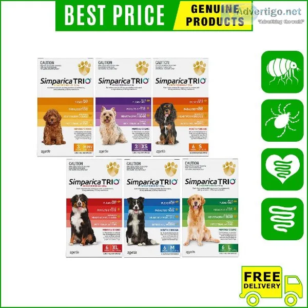 SIMPARICA TRIO 6 Chews for Dogs Monthly Flea Tick Worm Control