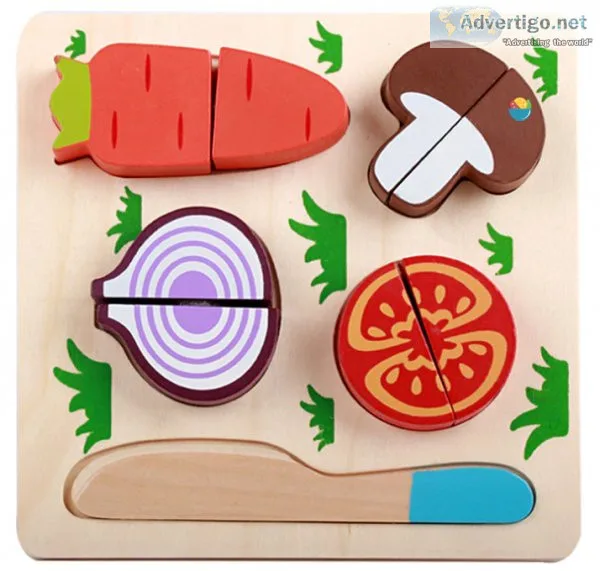 Kids wooden cutting fruits vegetables dessert puzzle kitchen toy