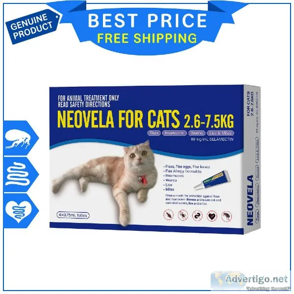 Neovela BLUE for Cats 2.6 to 7.5 Kg Flea Heartworm Prevention