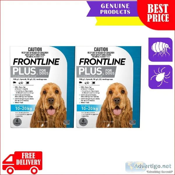 FRONTLINE PLUS Flea and Tick Control 12 Pipettes for Dogs 10 to 