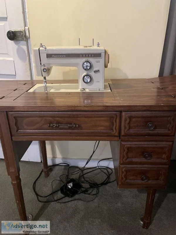 1970s sewing machine with cabinet
