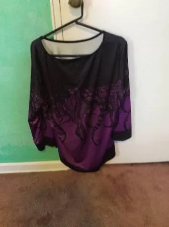 Beautiful Purple and Black Print Blouse Size 2XL
