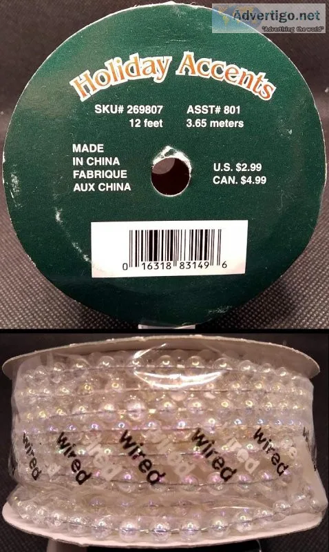 Three unused spools of Holiday Accents Clear Beads (12 feet each