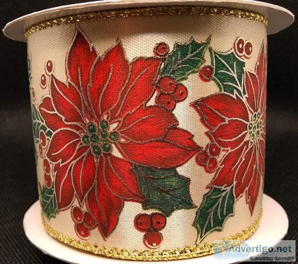 One spool of Poinsettia Satin Ribbon 13 feet long