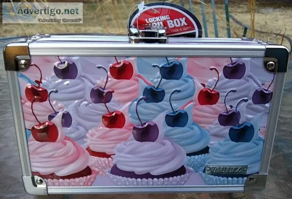 Unused Vaultz Locking Pencil Box with cupcake design