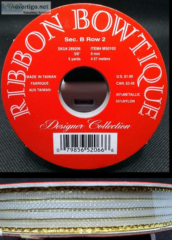 One spool of Ribbon Bowtique Gold Stripe Ribbon (38" by 5 ya