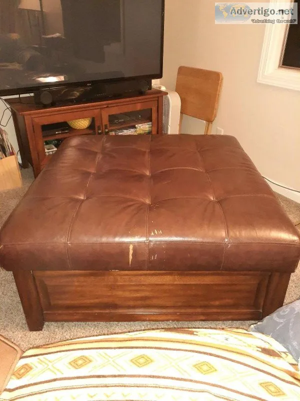 Large faux leather storage ottoman
