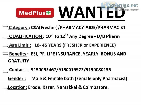CSA(Fresher)PHARMAC Y-AIDEPHARMACIST