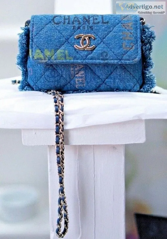 Chanel Blue Denim Clutch Purse With Gold Chain  Spring Summer 20