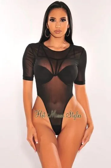 Buy Black Sheer Strappy Bodysuit For Women&ndash Hot Miami Style