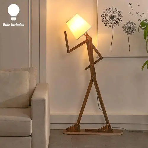 Decorative floor and swing arm floor lamp, wooden reading lights