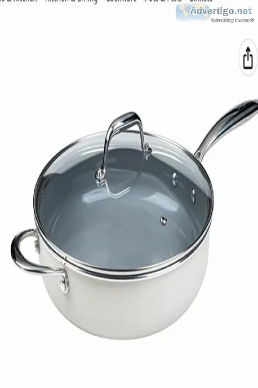 Goodful Ceramic Nonstick Deep Saute Pan with Lid Dishwasher Safe