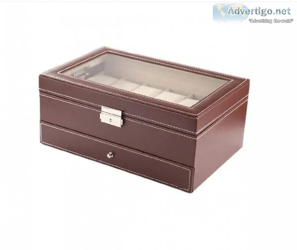 Buy best quality 12 slots 2 tier watch + jewelry pu brown