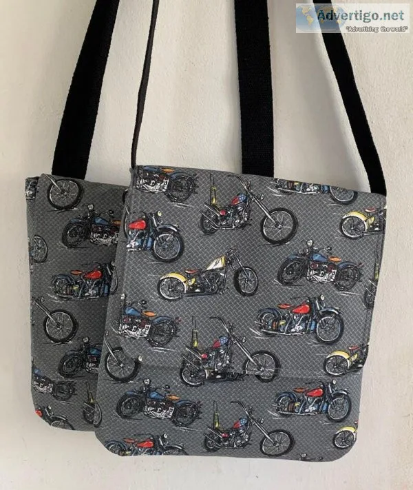 Motor Bikes on Gray Handmade Cross Body Bag
