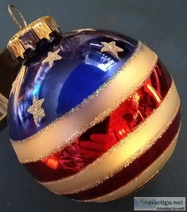 Eight Glass US Flag Christmas Balls