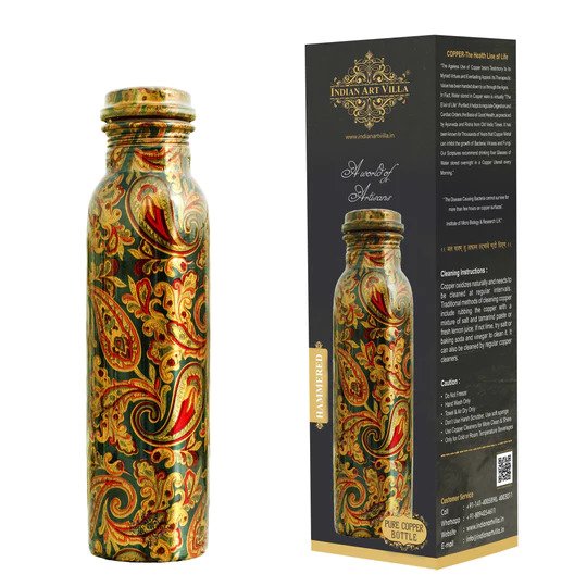 Buy Handmade Copper Bottle 1 Liter- Indian Art Villa