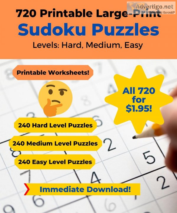 720 Printable Large-Print Sudoku Puzzles