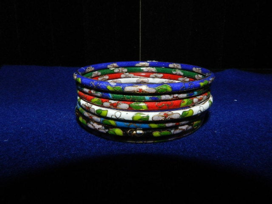 Vintage Cloisonne Enamel Bangle Bracelets set 5 (five) Jewelry -