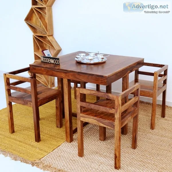 Solid wood sheesham compact four seater dining table