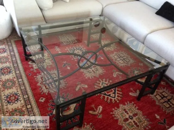 Designer Wrought Iron and Glass Coffee Table