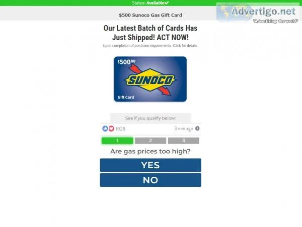 Enter to Win a 500 Sunnoco Gas Gift Card (US)