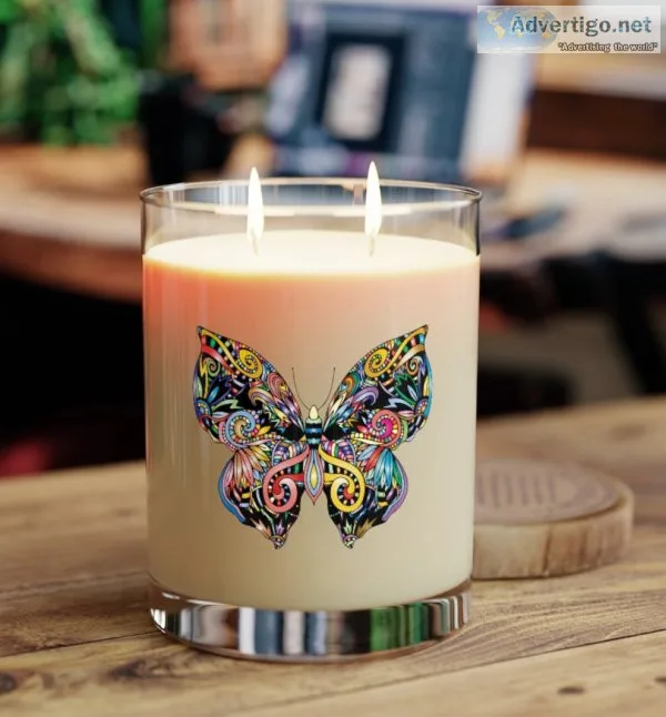 Scented Candle with Butterfly print - Full Glass 11oz