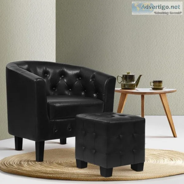 Artiss Armchair Lounge Chair Ottoman Tub Accent Chairs PU Leathe
