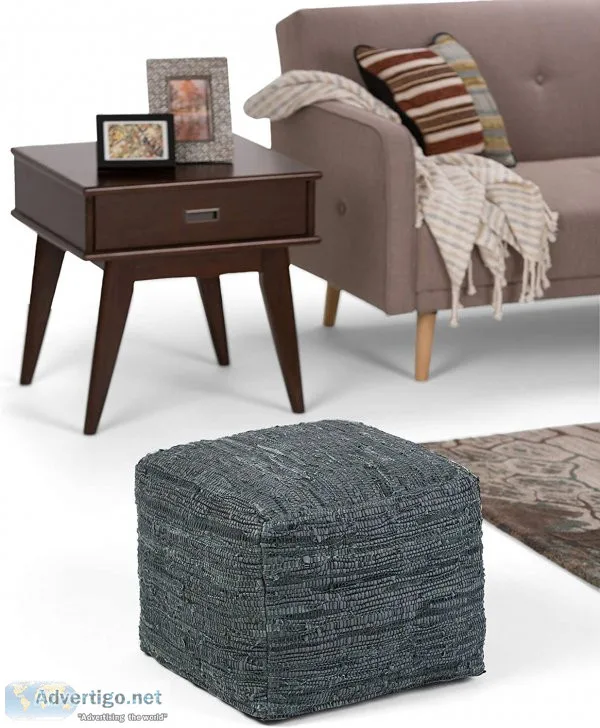 Moroccan leather pouf square
