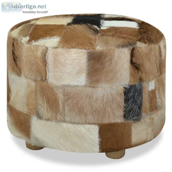 Pouffe Genuine Leather Round 50x50x45 cm