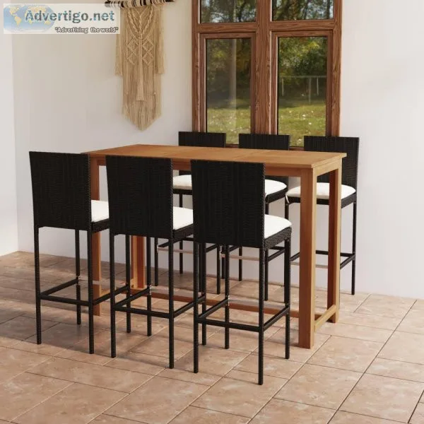 7 Piece Garden Bar Set with Cushions Black