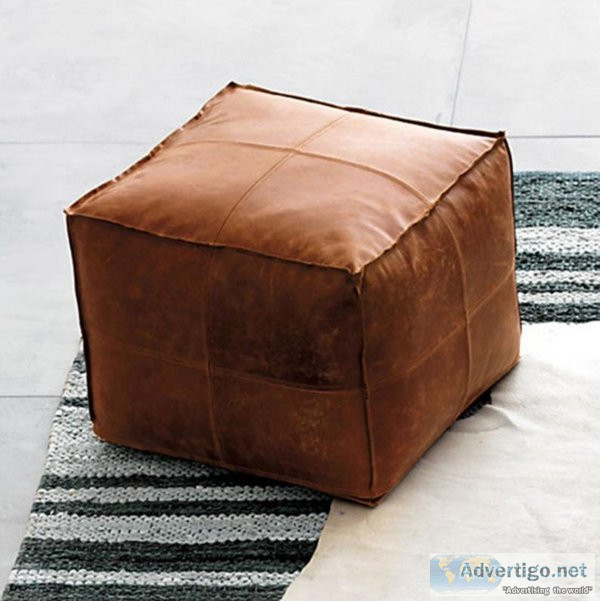 Moroccan leather pouf square