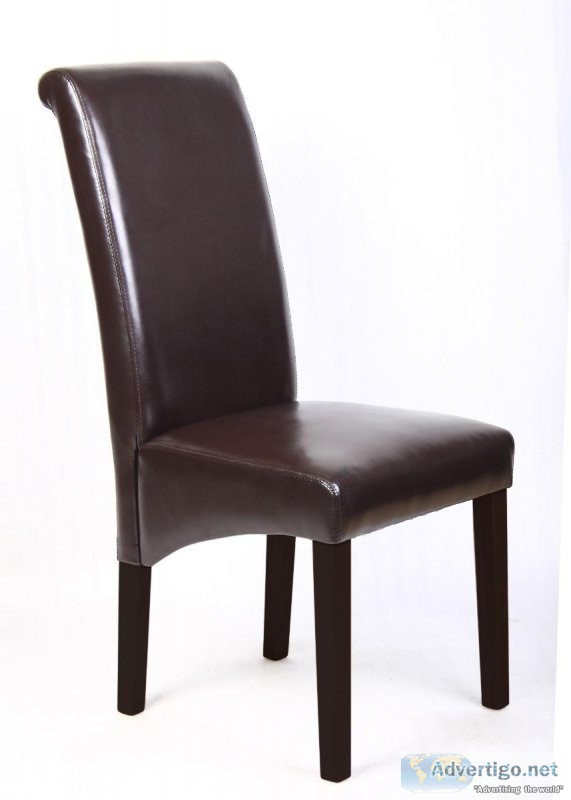 2x Wooden Frame Brown Leatherette Dining Chairs with Solid Pine 