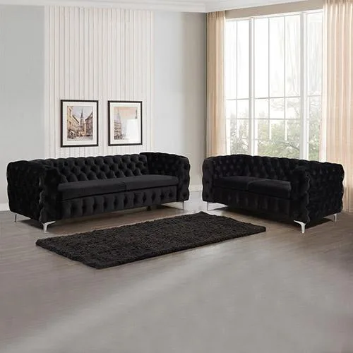 32 Seater Sofa Classic Button Tufted Lounge in Black Velvet Fabr