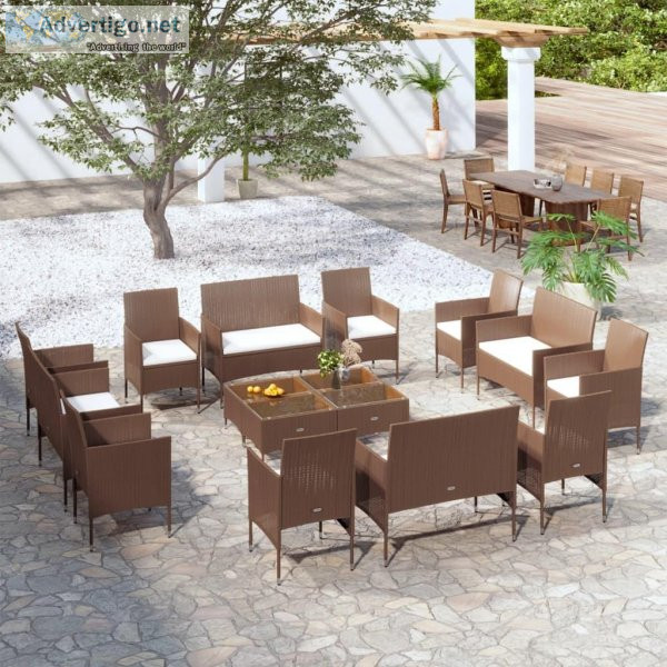 16 Piece Garden Lounge Set with Cushions Poly Rattan Brown