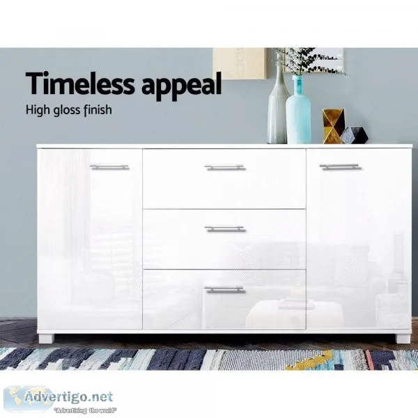 Artiss High Gloss Sideboard Storage Cabinet Cupboard &ndash Whit