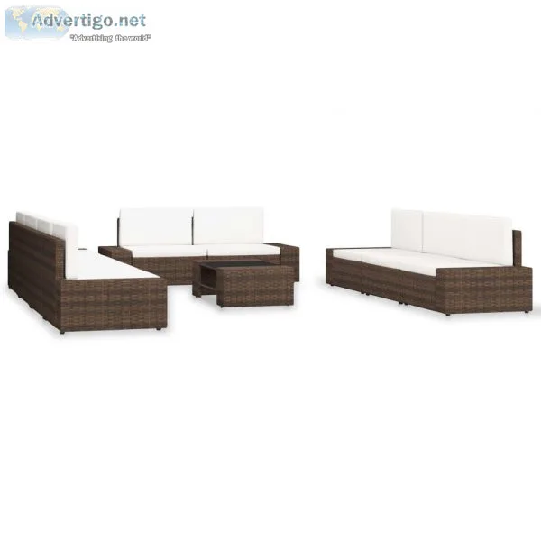 10 Piece Garden Lounge Set Poly Rattan Brown