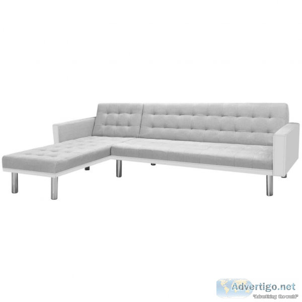 Corner Sofa Bed Fabric 218x155x69 cm White and Grey
