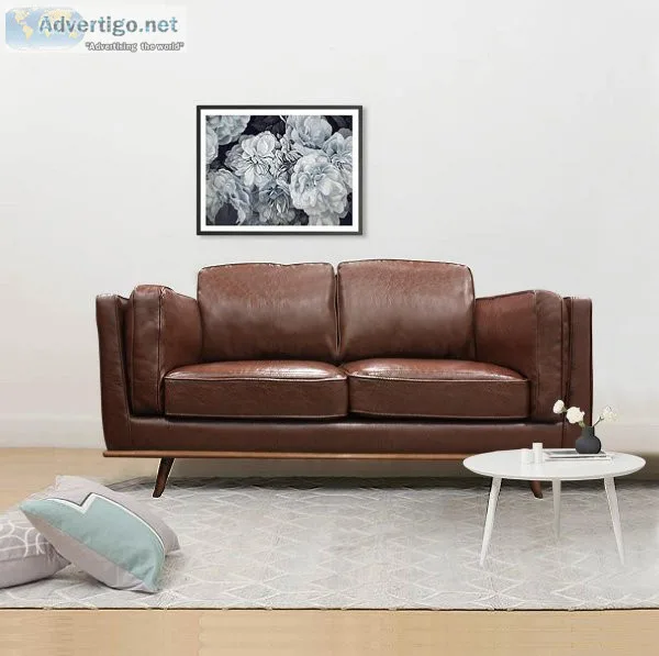 2 Seater Faux Leather Sofa Brown Modern Lounge Set for Living Ro