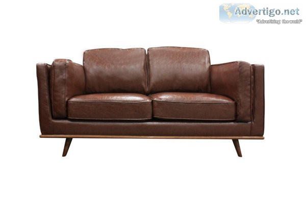 2 Seater Faux Leather Sofa Brown Modern Lounge Set For Living Ro