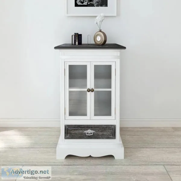 Cabinet 2 Doors 1 Drawer White Wood