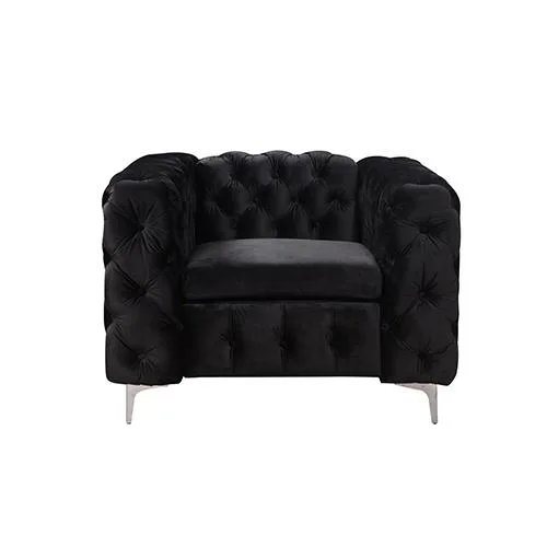 Single Seater Black Sofa Classic Armchair Button Tufted In Velve