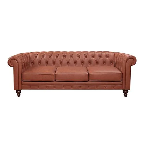 3 Seater Brown Sofa Lounge Chesterfireld Style Button Tufted In 
