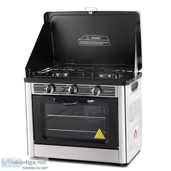 Devanti 3 Burner Portable Oven - Silver and Black