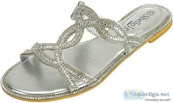 SheSole Women s Sparkly Sandals Rhinestone Slides Flat Dressy Su